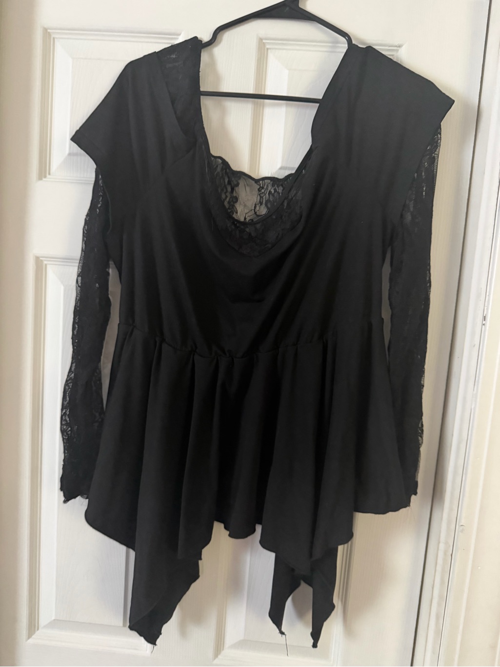Black Lace-Sleeve Peplum Top - Women's